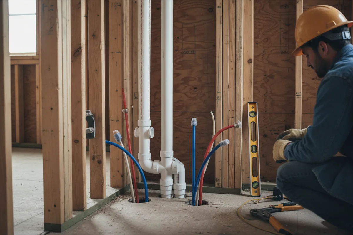 Drain and supply rough-in during Sump Pump Repair in Henning